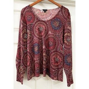 Talbots Women's Merino Wool Floral Paisley Lightweight Long Sleeve Sweater LARGE
